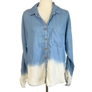 LIFE IN PROGRESS Chambray Ombre Button Down Shirt Size Medium Lyocell Relaxed